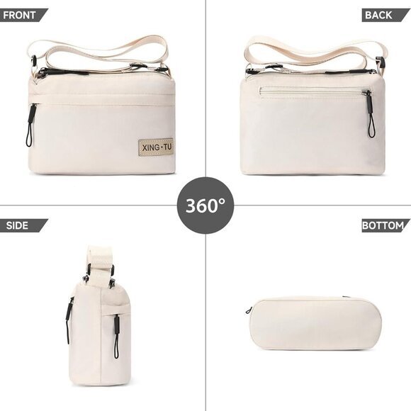 Ultra Lightweight Beige Mini Crossbody Bag - Stylish Multi-Pocket Design - Picture 5 of 6